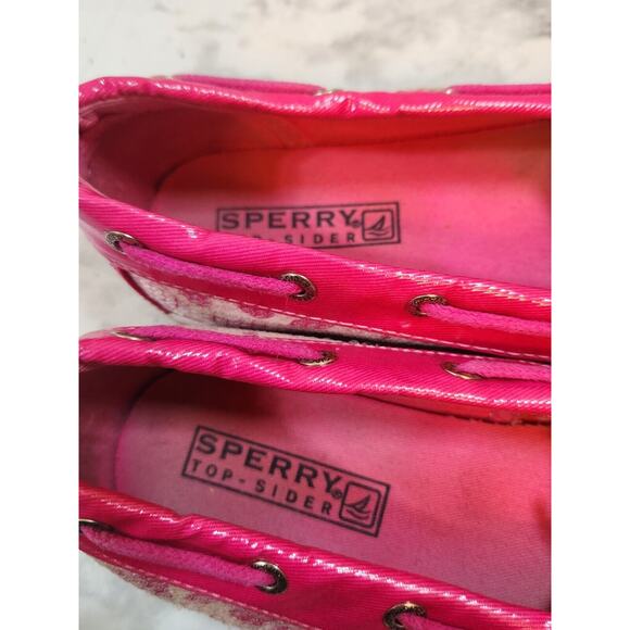 Sperry Top-Sider Girls Pink Leopard‎ Pattern Biscayne 1 Eye Sequin Boat Shoe 4M - Picture 7 of 8